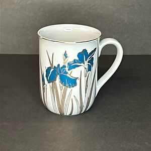 Vintage Otagiri Royal Iris Coffee Tea Cup Mug Blue Gray Gold Trim Floral 10oz